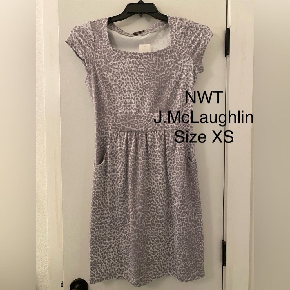 J. McLaughlin for Dillards Grey White Snow Leopard Print Dress with Pockets